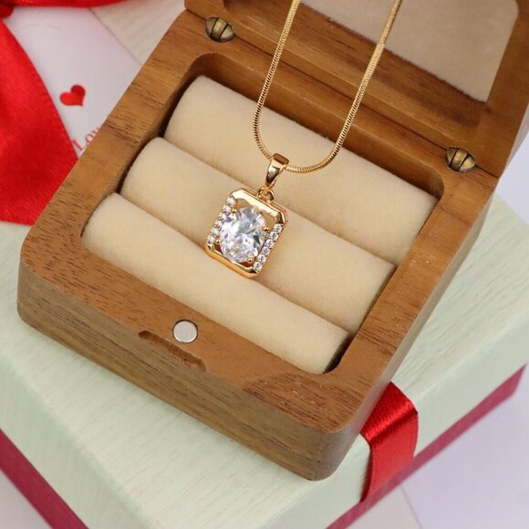 "Elegant Rose Gold Pendant with Oval CZ Center and Accent Stones, XPPT1443 - Picture 7 of 13